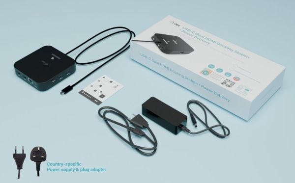 i-tec USB-C Dual HDMI 2xHDMI 4K 60Hz 2x USB-C (10Gbps+5Gbps) 4x USB-A (2x5Gbps) Strømforsyning 100W LAN Audio + universallader 100W