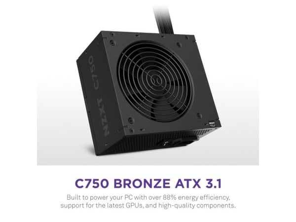 NZXT C-Series C750 - Strømforsyning (intern) - ATX12V 3.1/ EPS12V 2.92 - 80 PLUS Bronze - AC 100-240 V - 750 Watt - aktiv PFC - Europa - sort