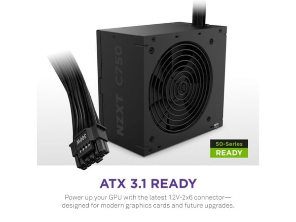 NZXT C-Series C750 - Strømforsyning (intern) - ATX12V 3.1/ EPS12V 2.92 - 80 PLUS Bronze - AC 100-240 V - 750 Watt - aktiv PFC - Europa - sort