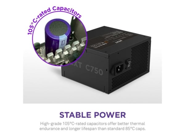 NZXT C-Series C750 - Strømforsyning (intern) - ATX12V 3.1/ EPS12V 2.92 - 80 PLUS Bronze - AC 100-240 V - 750 Watt - aktiv PFC - Europa - sort
