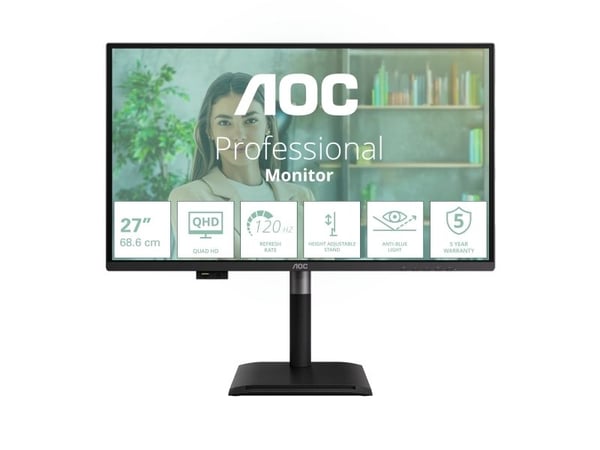 AOC Q27P4U, 68,6 cm (27"), 2560 x 1440 piksler, Wide Quad HD, 4 ms, Svart