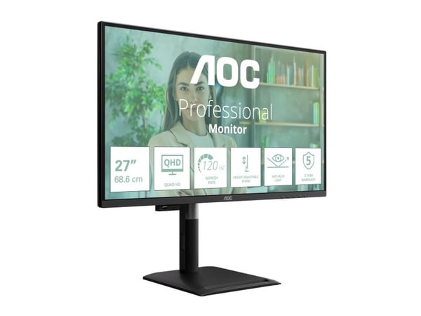 AOC Q27P4U, 68,6 cm (27"), 2560 x 1440 piksler, Wide Quad HD, 4 ms, Svart
