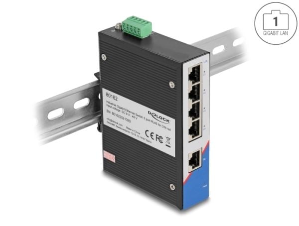 Delock - Switch - industriell - 5 x 10/100/1000 - DIN-skinnemonterbar