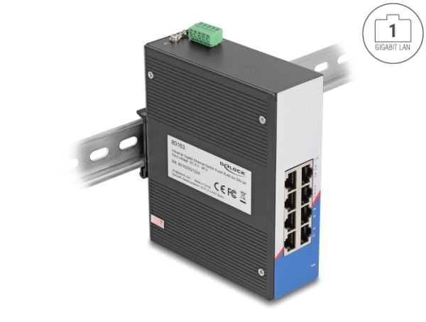 Delock - Switch - industriell - 8 x 10/100/1000 - DIN-skinnemonterbar