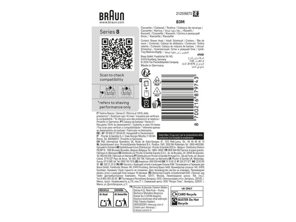 Braun Series 8 83 M, Barberingshode, 1 hoder, Svart, Rustfritt stål, 18 måned(er), Braun, Series 8