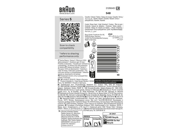Braun Series 5 54 B, Barberingshode, 1 hoder, Svart, Rustfritt stål, 18 måned(er), Braun, Series 5 54 B