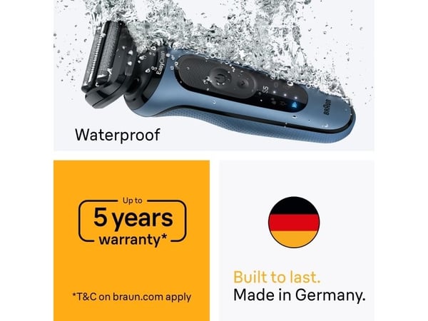 Braun Series 5 52-B1650S, Barberingsmaskin, Blå, Knapper, Batteri, Innebygd batteri, 50 min
