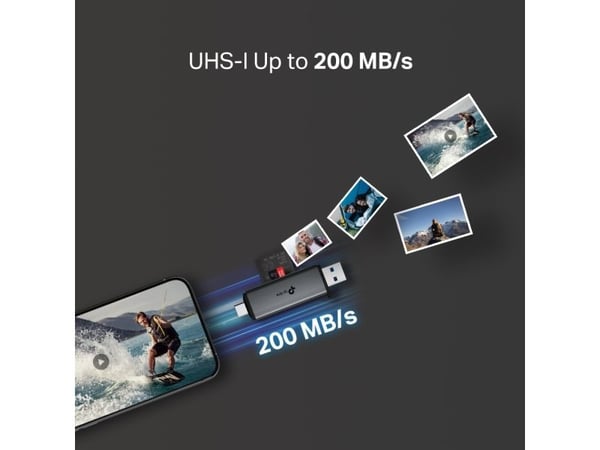 TP-Link UA430D, MicroSD (TransFlash), SD, Sort, 200 Mbit/s, USB 3.1, 75 mm, 22,9 mm
