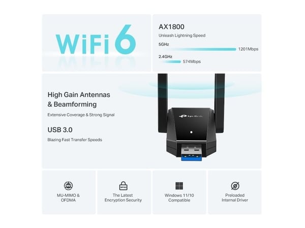 TP-Link TX30U Plus, Trådløs, USB, WLAN, Wi-Fi 6 (802.11ax), Svart
