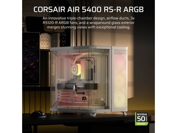 CORSAIR AIR 5400 RS-R ARGB - Mid tower - utvidet ATX (E-ATX) - sidepanel med vindu (herdet glass) - ingen strømforsyning (ATX) - hvit - USB/lyd