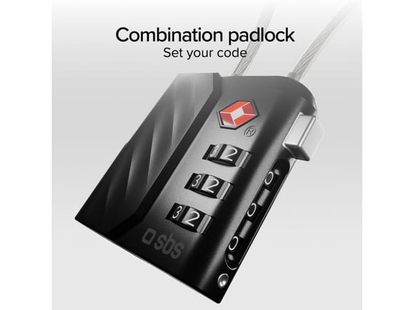 SBS TEFINDLOCK, Kombinationslås till resväska, Varje varumärke, Svart, 60 dB, 45 mm, 14 mm