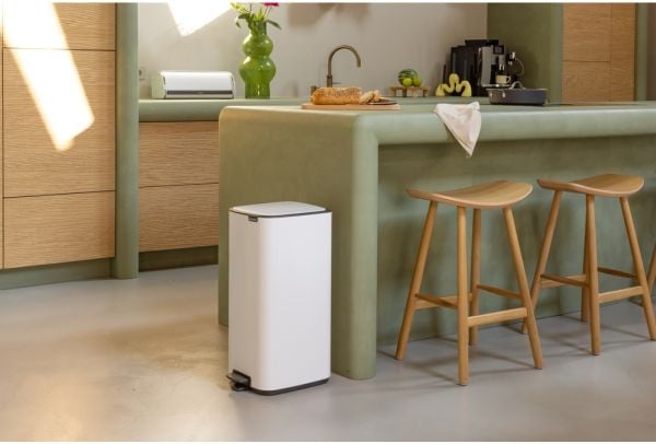 Brabantia Bo Pedal Bin, 30 l, Rektangulær, Stål, Hvit, Pedal, Stål