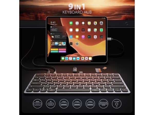 Axagon HMC-KB-CRL, Koblet med ledninger (ikke trådløs), USB 3.2 Gen 1 (3.1 Gen 1) Type-C, 100 W, 3,5 mm, USB Type-C, 1.4/2.3