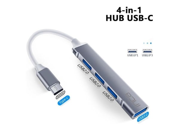 Inca IUSB-04TX, USB Type-C, USB 2.0, USB 3.0, 5000 Mbit/s, Sølv, Hvit, Aluminium, Rund kabel