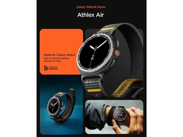 Spigen Athlex Air, Band, Smartklokke, Sort, Gult, Samsung, Watch 8 Strap (46mm/44mm/40mm), 1 stykker