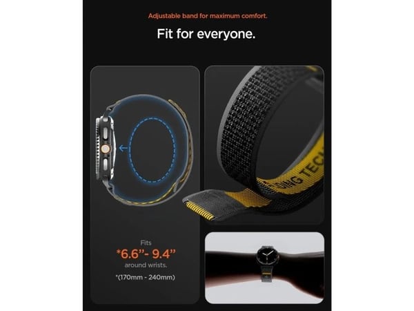 Spigen Athlex Air, Band, Smartklokke, Sort, Gult, Samsung, Watch 8 Strap (46mm/44mm/40mm), 1 stykker