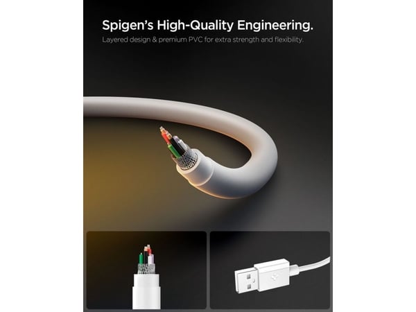 Spigen ACA08715, 1 m, USB A, USB C, USB 2.0, 0,48 Gbit/s, valkoinen