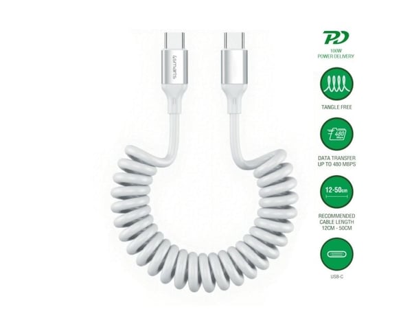 4smarts USB-C spiralkabel 100W hvit (4S541600)
