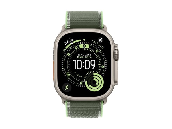 Apple - Sløyfe for smart armbåndsur - 49 mm, naturlig titanfinish - M/L-størrelse - grønn/neon - for Watch Hermès Series 9, SE 3, Series 10, Series...