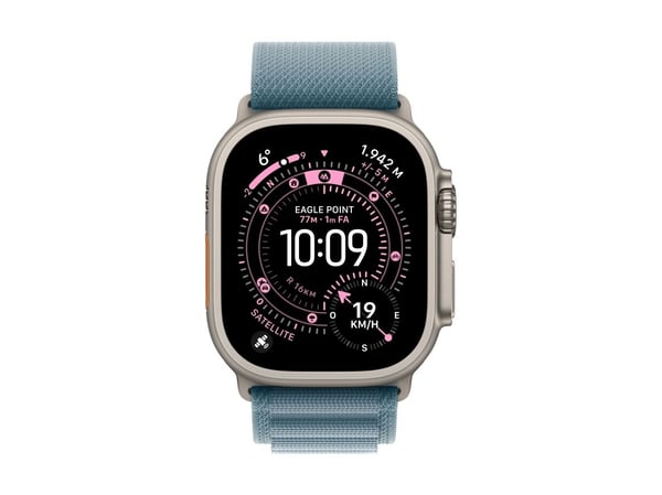 Apple - Sløyfe for smart armbåndsur - 49 mm, svart titanfinish - Stor størrelse - lys blå - for Watch Hermès Series 9, SE 3, Series 10, Series 11, ...