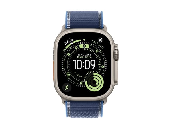 Apple - Sløyfe for smart armbåndsur - 49 mm, svart titanfinish - M/L-størrelse - blå/lyseblå - for Watch Hermès Series 9, SE 3, Series 10, Series 1...