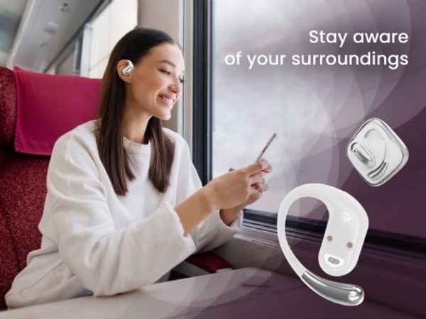 GMB Audio - True wireless-hodetelefoner med mikrofon - åpent øre - over-øret-montering - Bluetooth - hvit