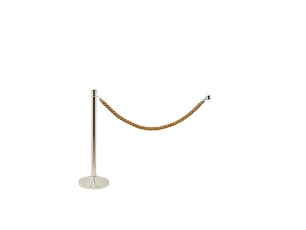Securit® CLASSIC CHROME -sulkusarja, jossa on 1 jalustalla varustettu pylväs, 1 seinäkoukku ja 1 pronssinen köysi