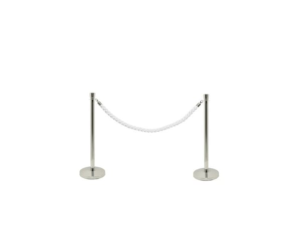 Securit® BUDGET sperresett, 2 stolper med base/fot og 1 hvitt tau, rustfritt stål