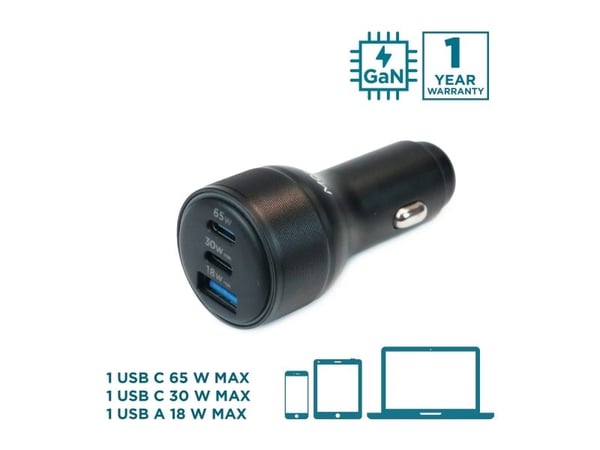 Mobilis - Bilstrømadapter - universal - 95 watt - 3 A (2 x USB-C, USB-type A) - svart
