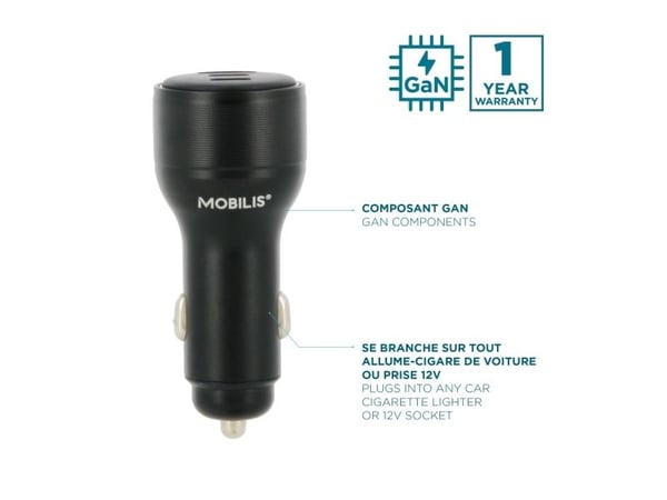 Mobilis - Bilstrømadapter - universal - 95 watt - 3 A (2 x USB-C, USB-type A) - svart