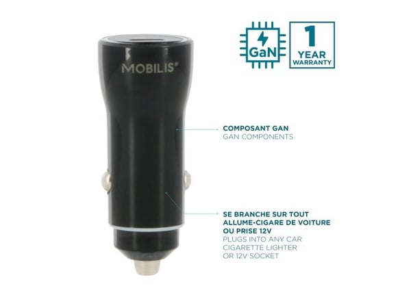 Mobilis - Autovirtasovitin - universaali - 60 Watt - 3 A (USB-C) - musta