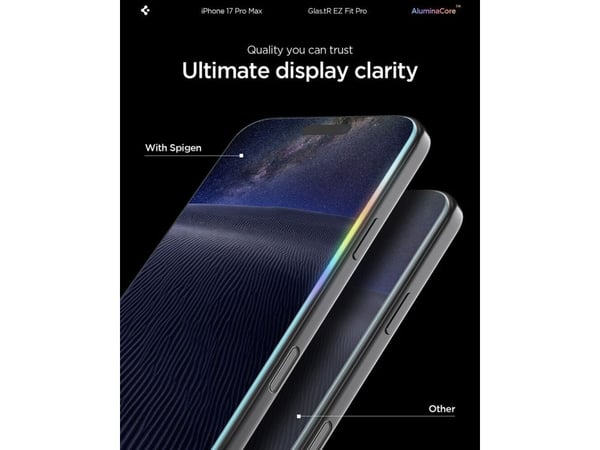 Spigen Glas.tR EZ Fit Pro HD, Apple, iPhone 17 Pro Max / iPhone 16 Pro Max, Støvresistent, Ripebestandig, Sort, 1 stykker