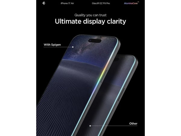 Spigen Glas.tR EZ Fit Pro HD, Apple, iPhone Air, Støvresistent, Ripebestandig, Svart, 1 stykker