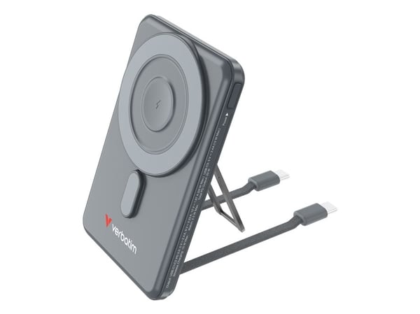 Verbatim Charge 'n' Go - Trådløs nødlader - magnetisk, med stativ - 5000 mAh - 20 watt - 2.4 A - PD 3.0, QC 3.0, Apple 2.4A, USB BC 1.2, AFC - 3 ut...