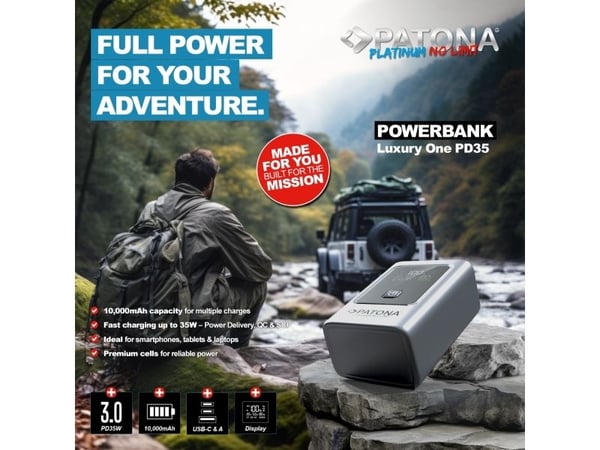 PATONA 4238, 10000 mAh, Lithium-Ion (Li-Ion), Power Delivery, Quick Charge, 3,7 V, Sølv