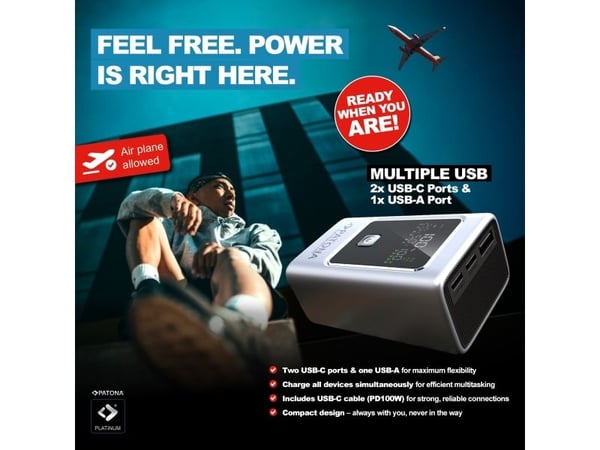 PATONA 4238, 10000 mAh, Lithium-Ion (Li-Ion), Power Delivery, Quick Charge, 3,7 V, Sølv