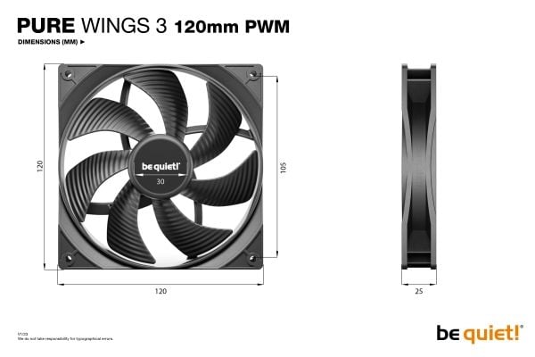 be quiet! Pure Wings 3 120mm | PWM Triple Pack, Vifte, 12 cm, 1600 RPM, 84,8 m³/t, Svart