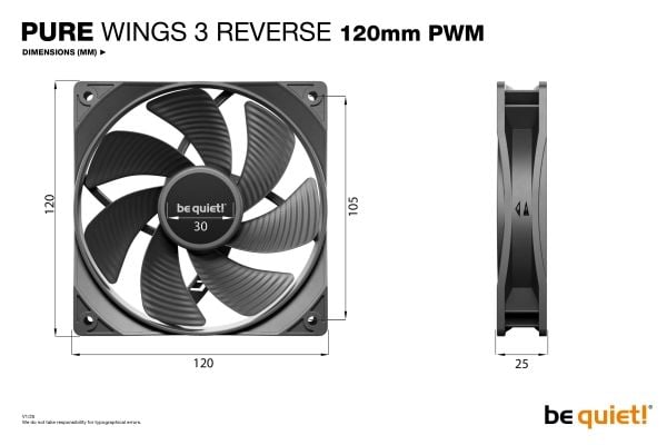 be quiet! Pure Wings 3 120mm | PWM Reverse Triple-Pack, Vifte, 12 cm, 1500 RPM, 80 m³/t, Svart