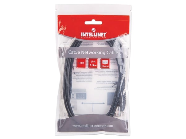 Intellinet 338387, 1,5 m, Cat5e, U/UTP (UTP), RJ-45, RJ-45, Sort
