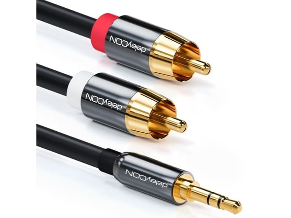 deleyCON MK155, 3.5mm, Hankjønn, 2 x RCA, Hankjønn, 2 m, Sort