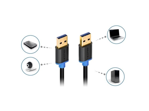 deleyCON MK744, 2 m, USB A, USB A, USB 3.2 Gen 1 (3.1 Gen 1), 5 Gbit/s, Sort