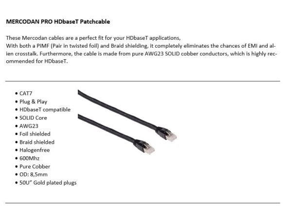Mercodan PRO HDbaseT 5,0m, KAT7 S/FTP Patchkabel,, sort, LSZH Halogenfri, AWG23 Solid, 5 m, Cat6, S/FTP (S-STP), RJ-45, RJ-45