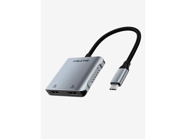 Cabletime CT-CM2H8K-AG, Thunderbolt 4, HDMI, USB 2.0 Type-A, USB 3.2 Gen 1 (3.1 Gen 1) Type-C, 60 Hz, 7680 x 4320, 4320p, 7680 x 4320 pikseliä