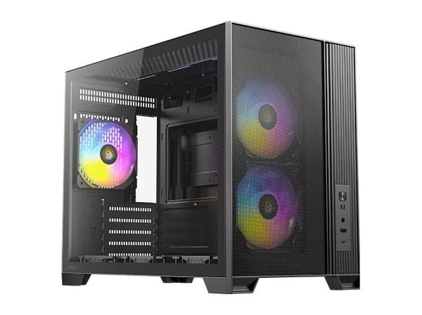 Antec Flux M - Kompakttårn - micro ATX - sidepanel med vindu (herdet glass) - ingen strømforsyning - USB/lyd