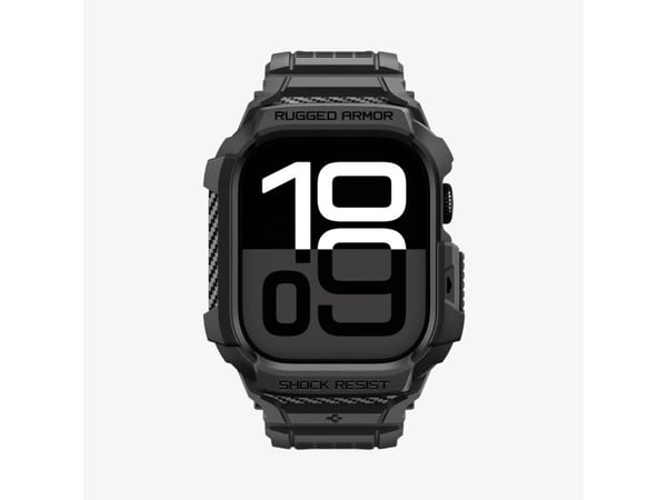 Spigen Rugged Armor Pro 2, Kotelo, Älykello, musta, Apple, Apple Watch 10/11 (46mm), Termoplastinen polyuretaani (TPU)