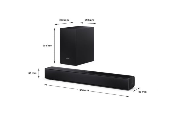 Sharp HT-SBW121 - Lydplankesystem - for TV - 2,1 kanaler - trådløs - Bluetooth - matt svart (grillfarge - matt svart)