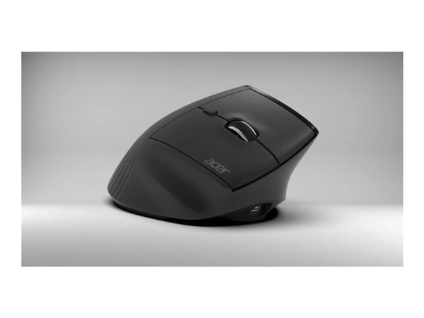 Acer Smart Fit - Mus - ergonomisk - vertikal - laser - 10 knapper - trådløs - 2.4 GHz, Bluetooth 5.0 - USB trådløs mottaker - svart