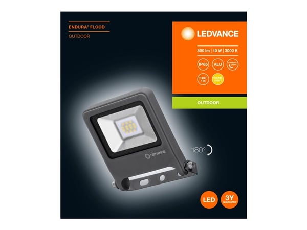 LEDVANCE ENDURA - Flomlys - LED - 10 W - varmt hvitt lys - 3000 K - mørk grå