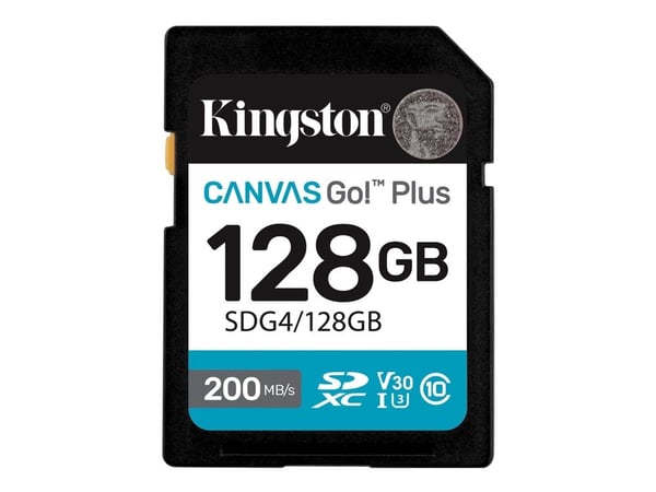 Kingston Canvas Go! Plus - Flashminnekort - 128 GB - Video Class V30 / UHS-I U3 / Class10 - SDXC UHS-I