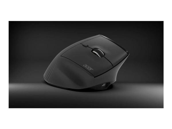 Acer Smart Fit - Mus - ergonomisk - vertikal - laser - 10 knapper - trådløs - 2.4 GHz, Bluetooth 5.0 - USB trådløs mottaker - svart